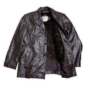 BERMANS Vintage Leather Fur Lined Retro 80s Brown Leather Parka Coat Mens Large